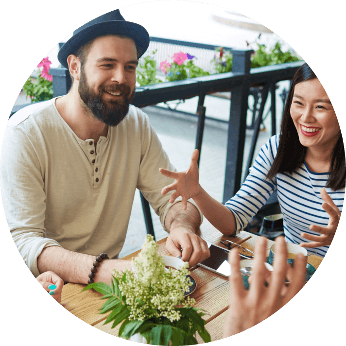 Image of friends talking Image of friends talking